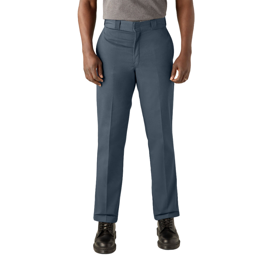 Person wearing air force blue pants on a white background