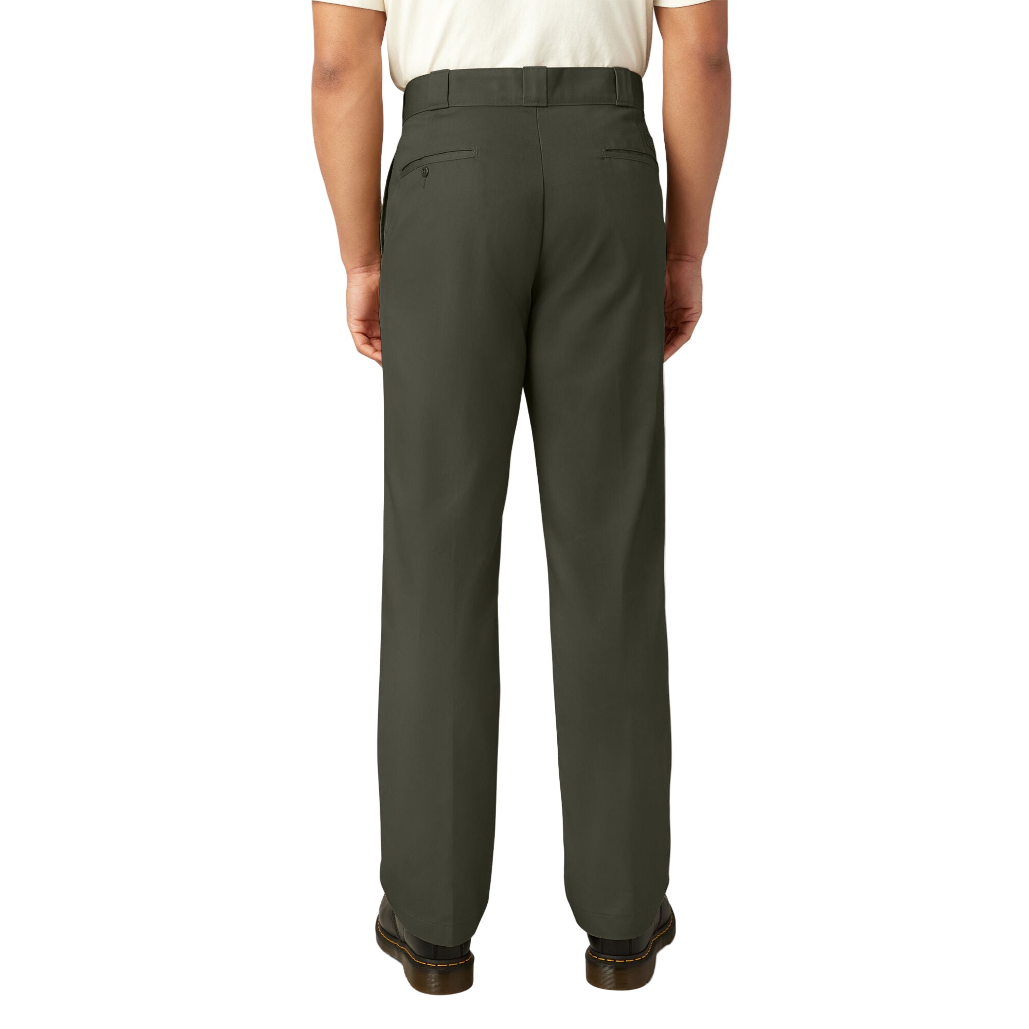 Person wearing green pants on a white background