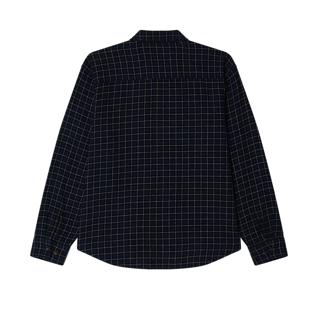 Navy checkered shirt on a white background