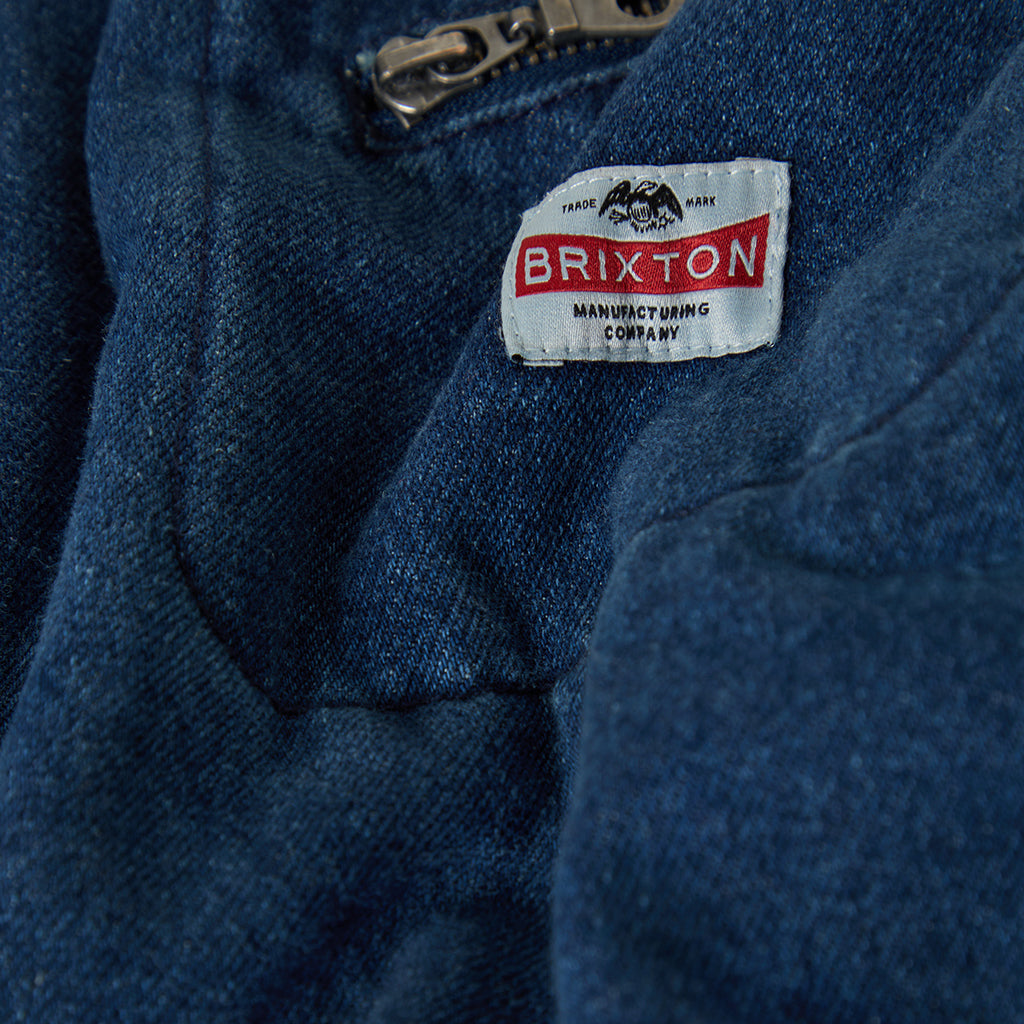 Brixton label on a blue denim jacket