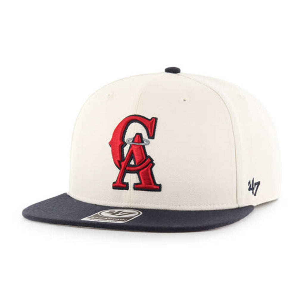 Baseball cap with red logo and '47' brand on a white background