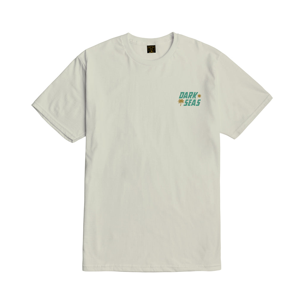 Beige t-shirt with 'Dark Seas' logo on a white background