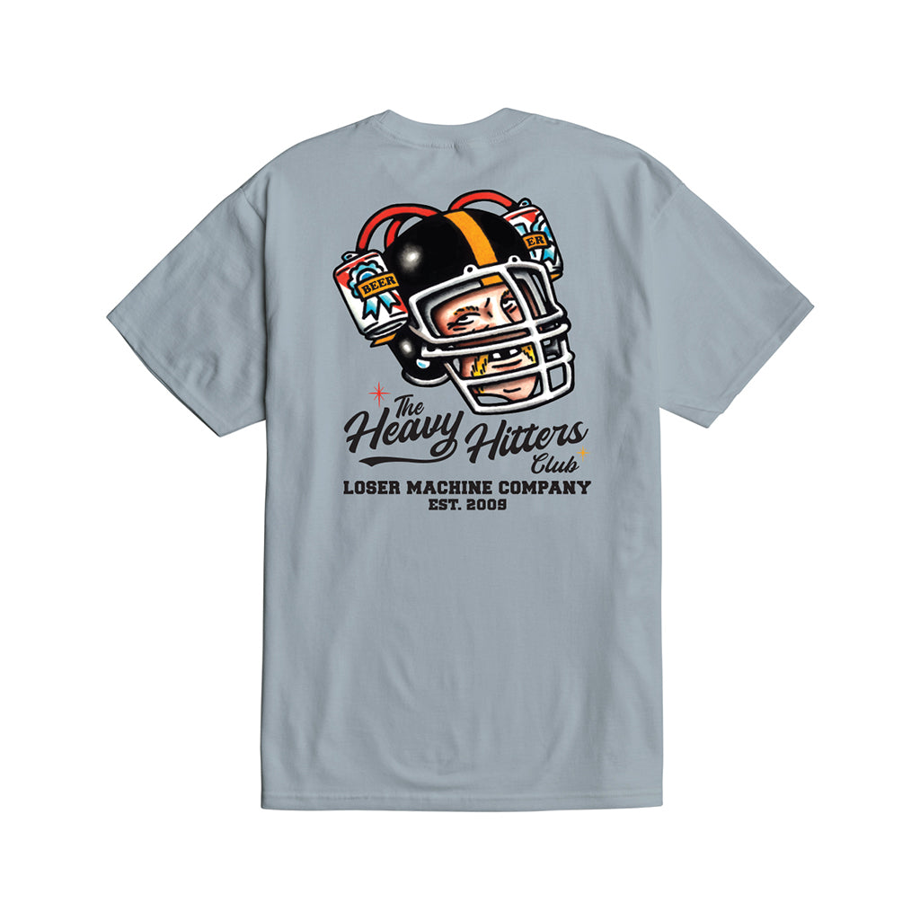 Light blue t-shirt with a graphic of a football helmet and text on the back, on a white background.
