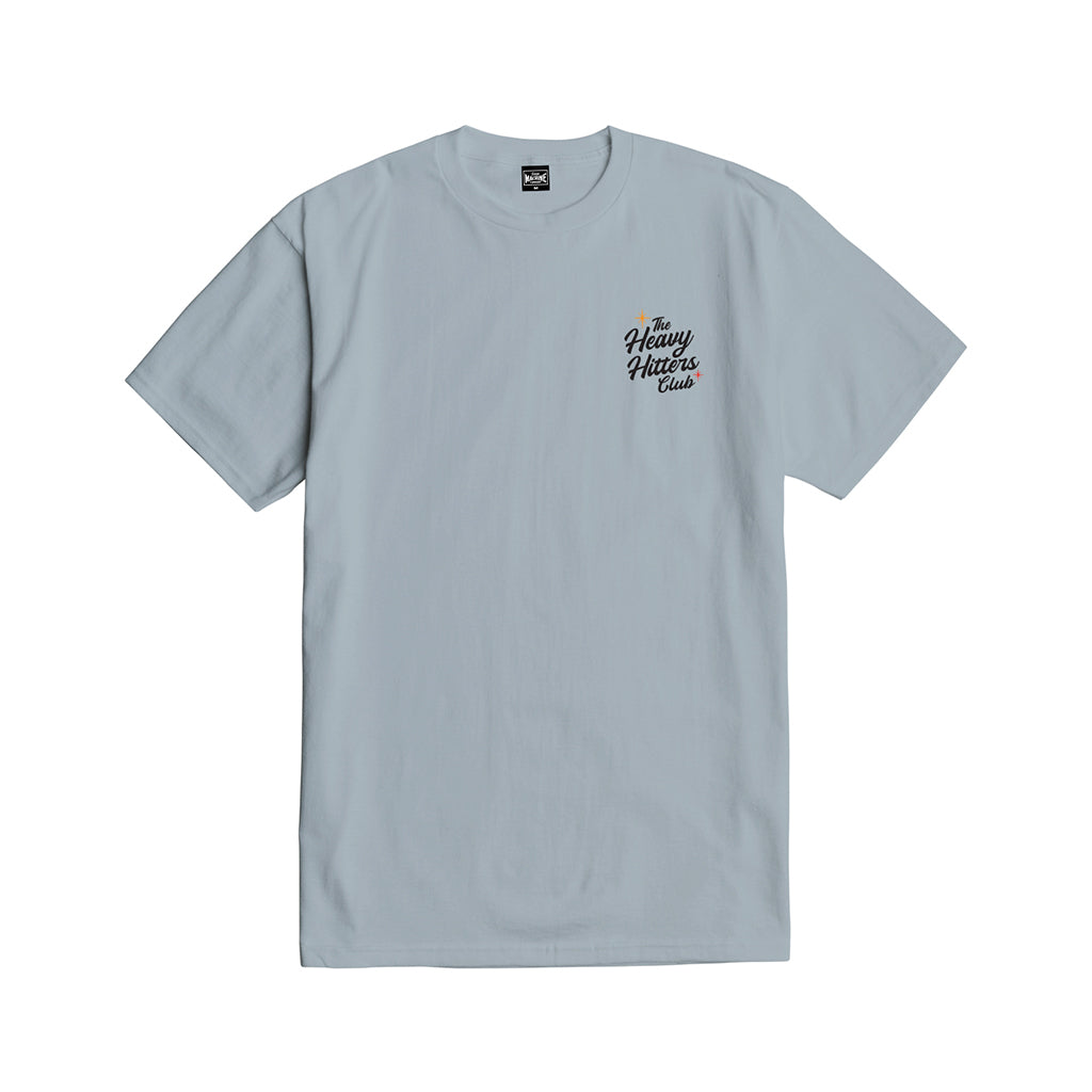 Light blue t-shirt with a logo on the chest against a white background