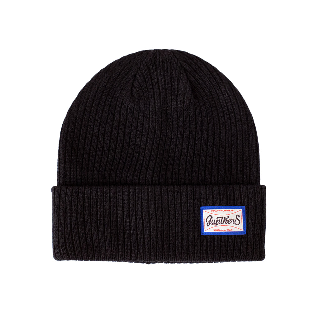 Gunthers Ben Beanie in black on a white background