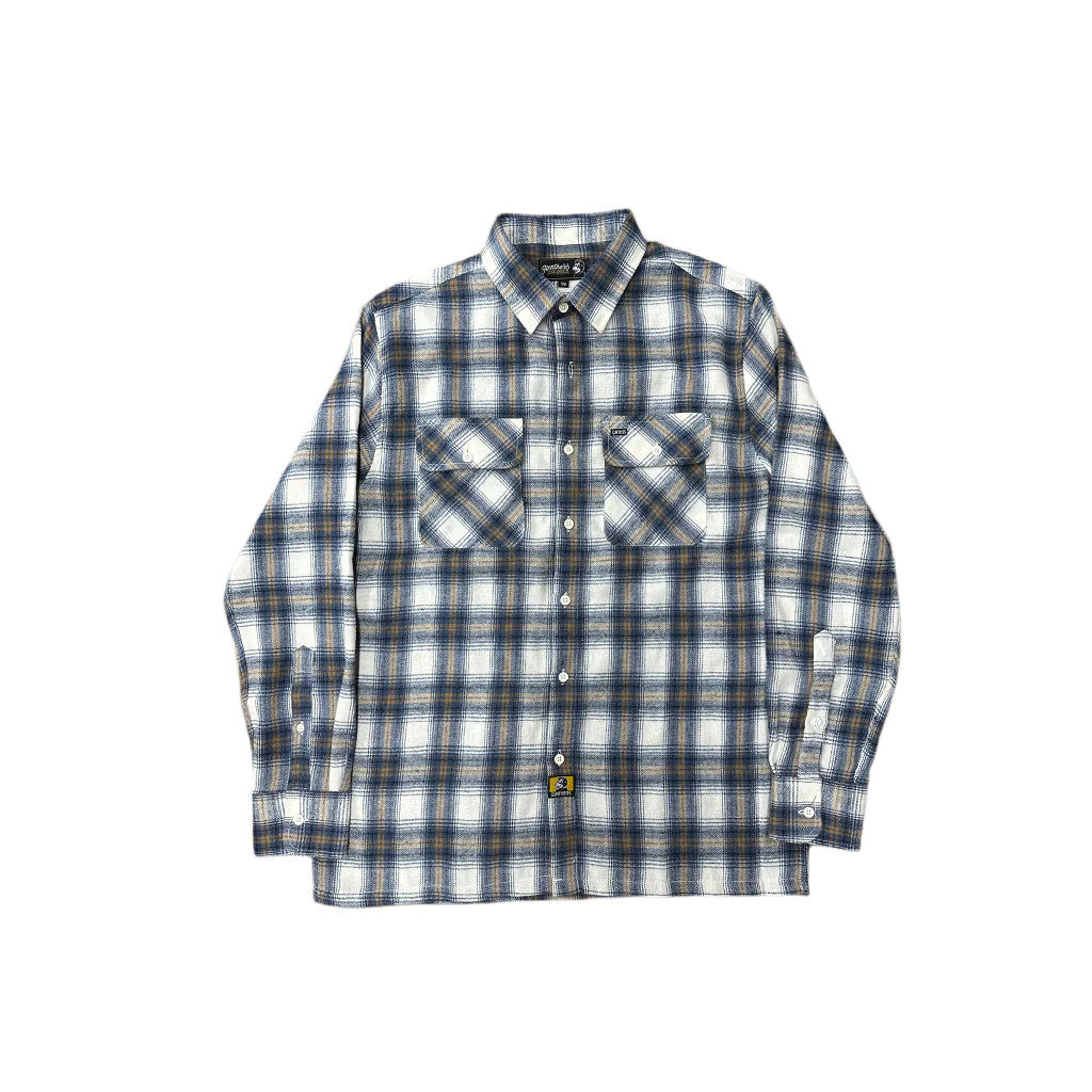 Birch Street Flannel Cream Navy Gold Plaid