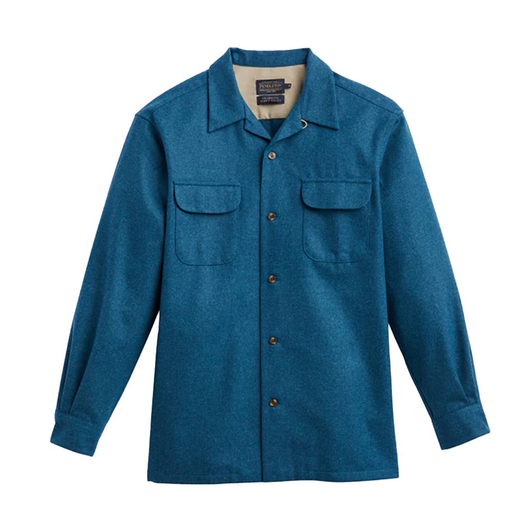 Blue shirt with button details on a white background