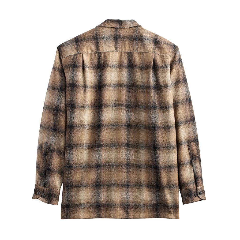Plaid shirt with brown and black pattern on a white background