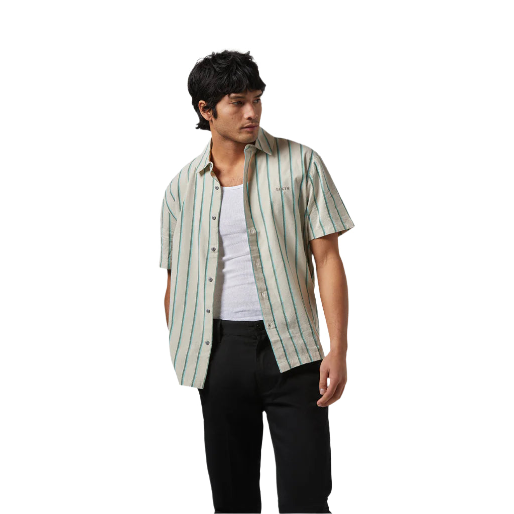 Cru Stripe SS Woven Beige/Pine Needle/Aquatic Green