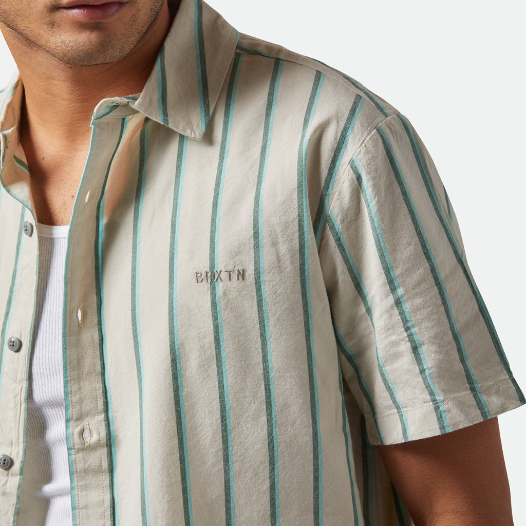 Cru Stripe SS Woven Beige/Pine Needle/Aquatic Green