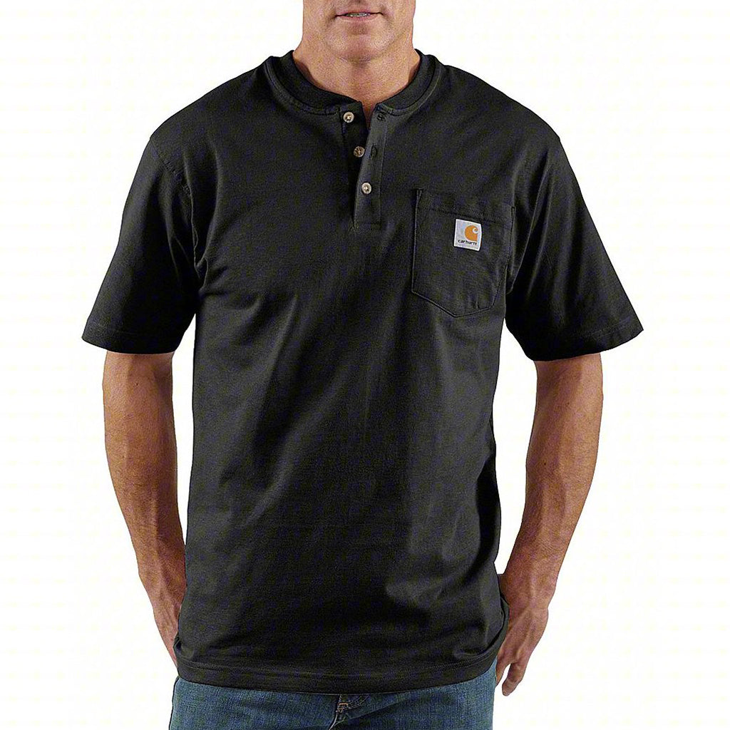 Model wearing a Carhartt black henley
