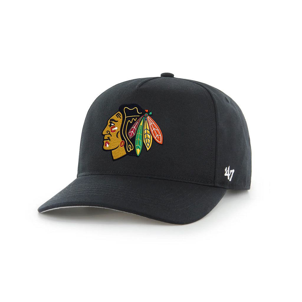 Black snapback with Blackhawks Logo on a white background