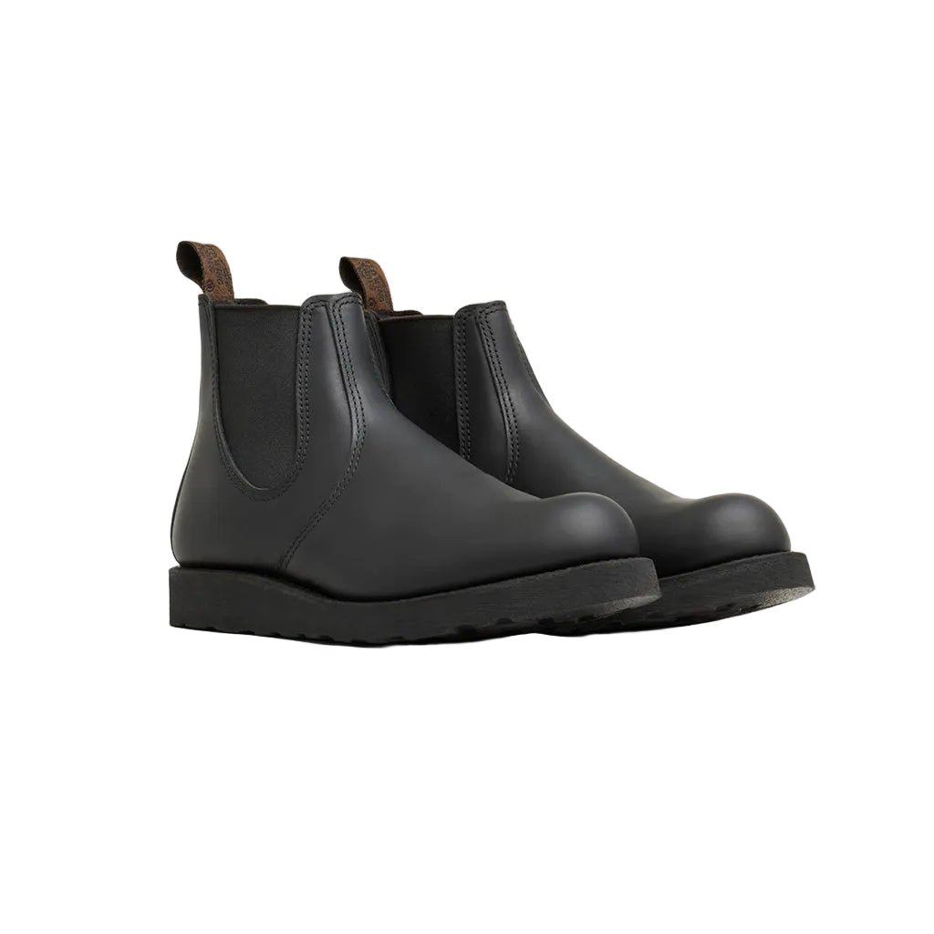 Pair of black Chelsea boots on a light gray background
