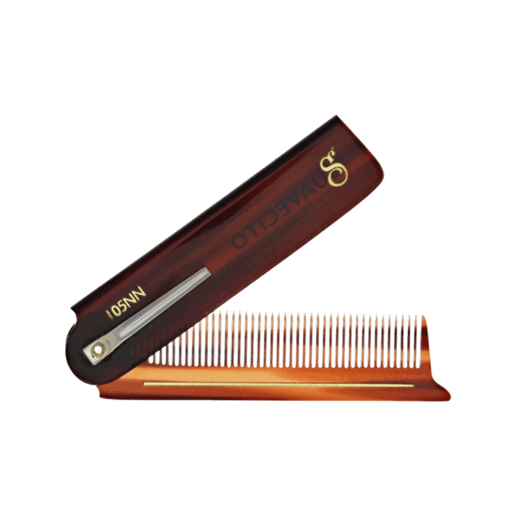 Deluxe Amber Folding Comb half opened on a white background