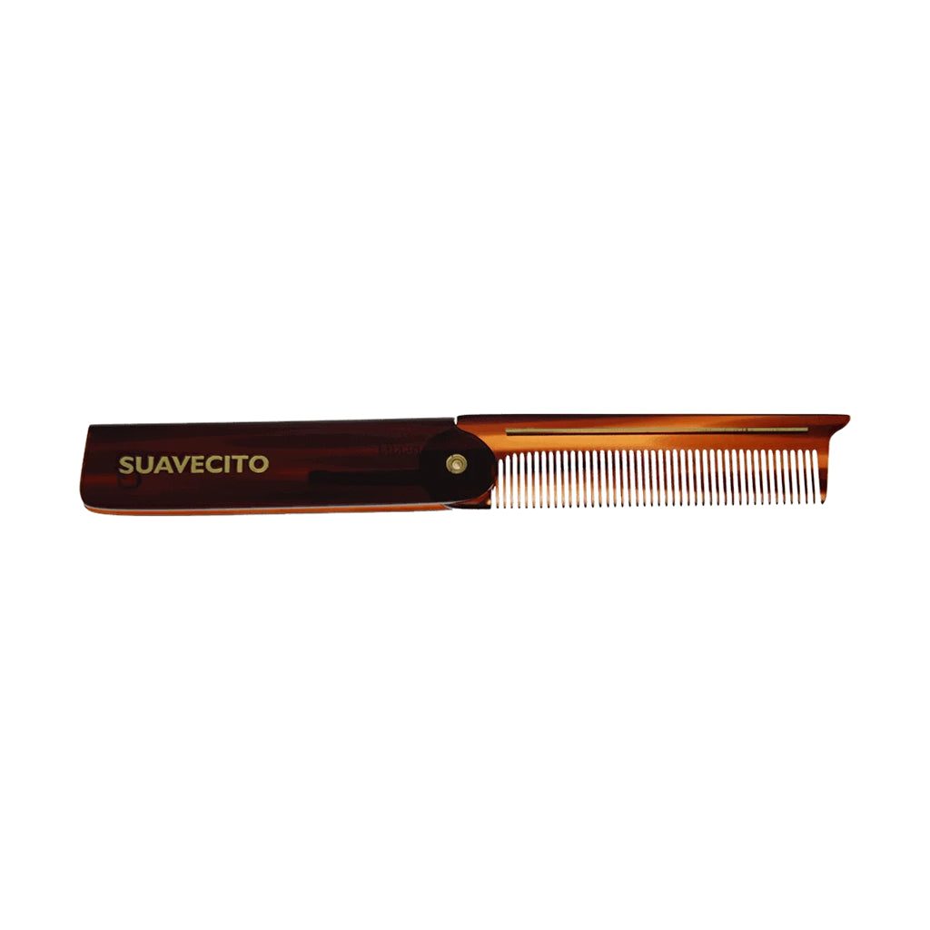 Deluxe Amber Folding Comb open on a white background