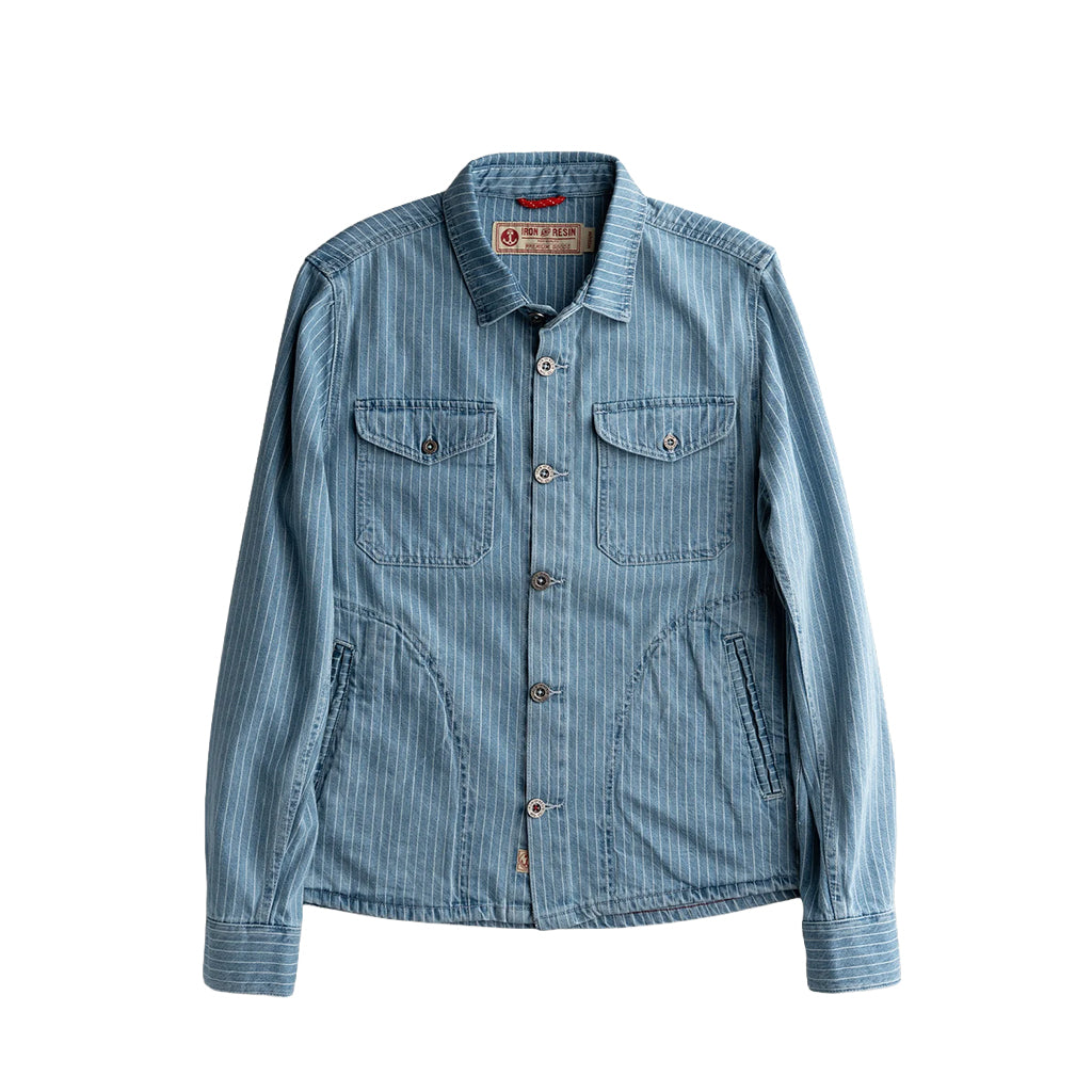 Blue denim jacket on a white background