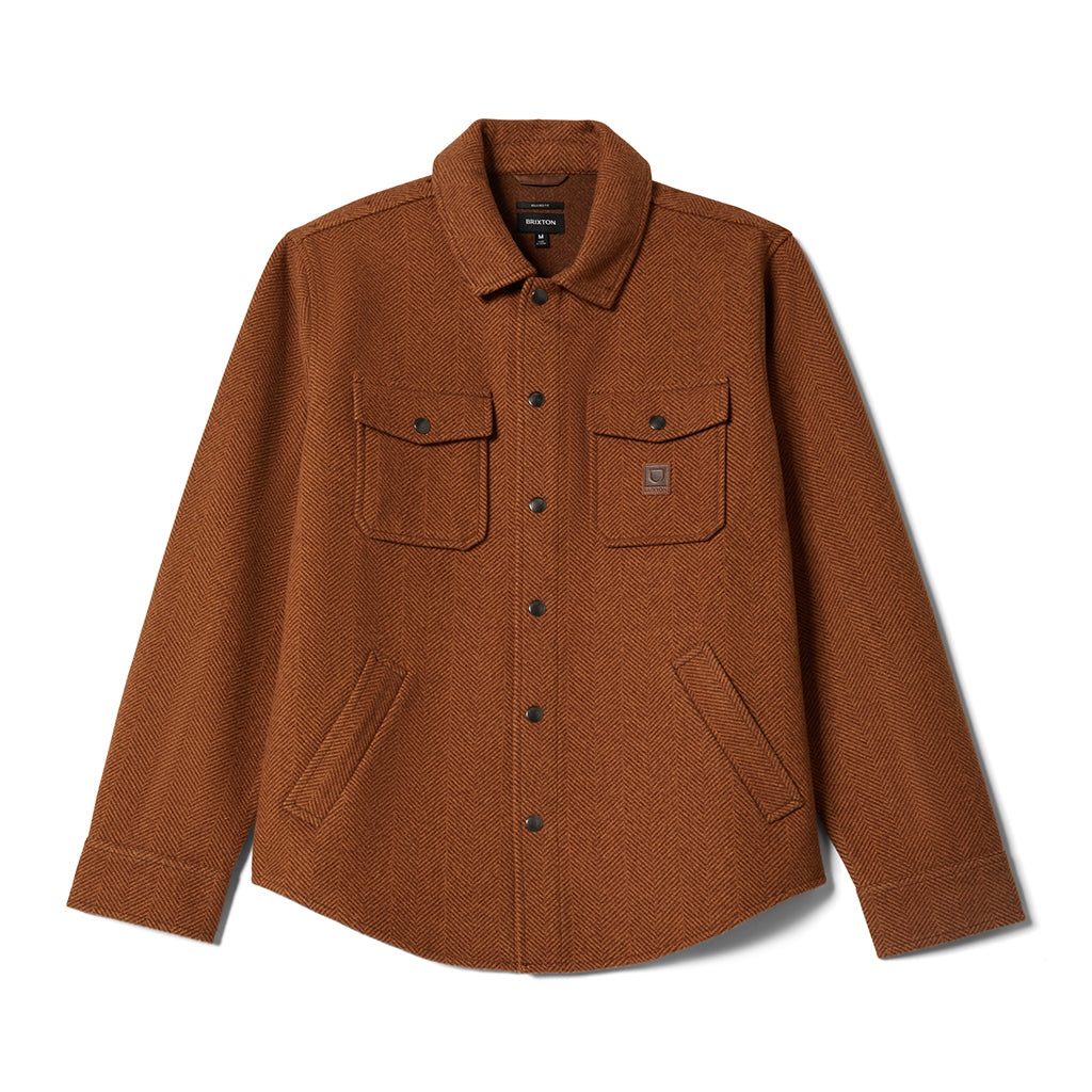 Brown jacket with multiple pockets on a white background