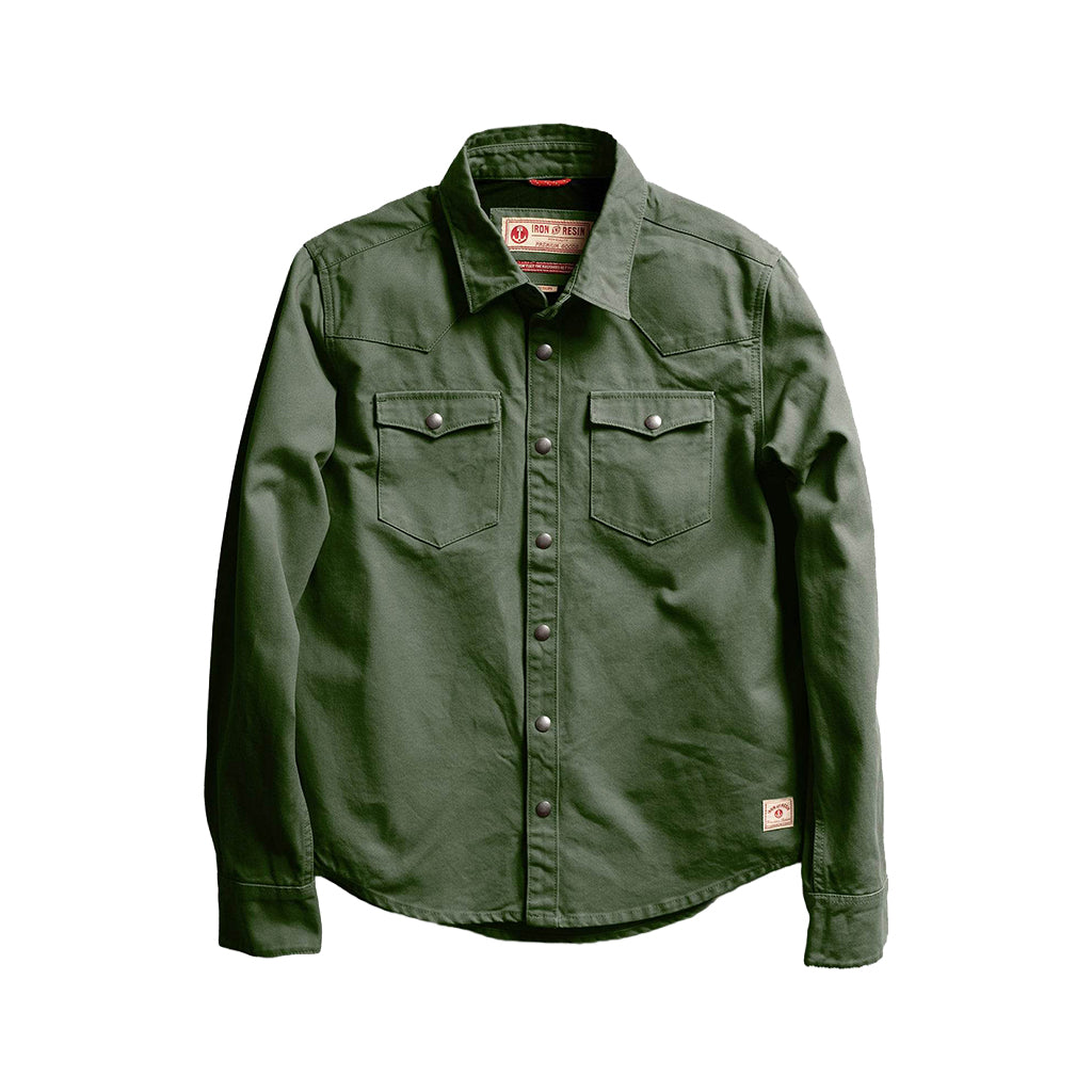 Green jacket with button details on a white background