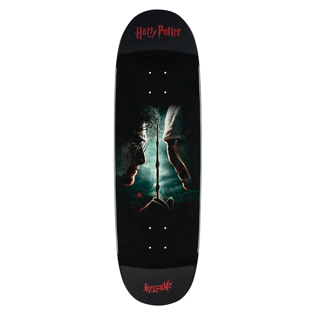 Skateboard deck with 'Harry Potter' design featuring a character holding a sword.