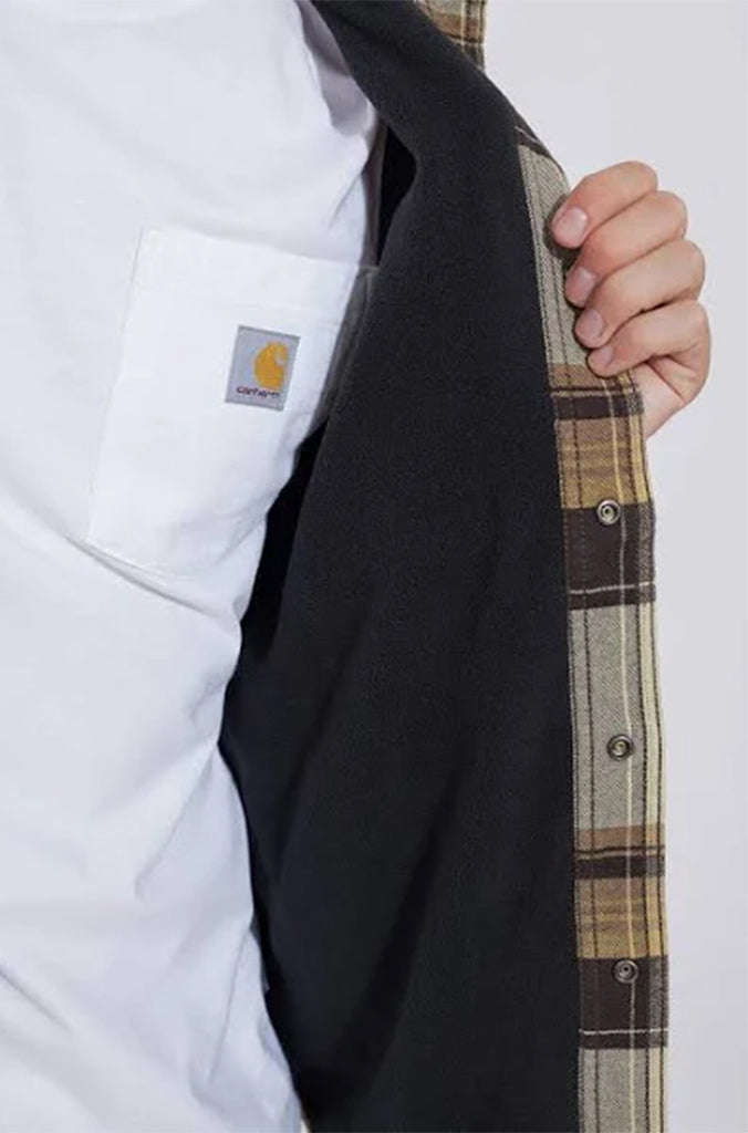 Fleece Lined Hooded Shirt Jacket Dark Brown
