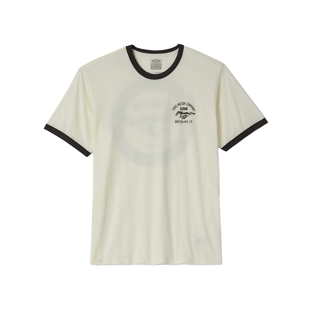 Brixton X Ford white ringer tee on a white background