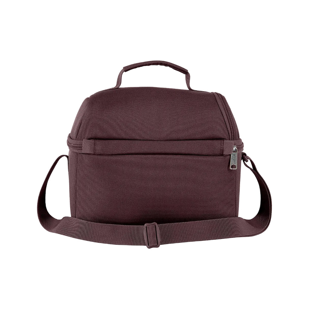 Burgundy bag with a strap on a white background