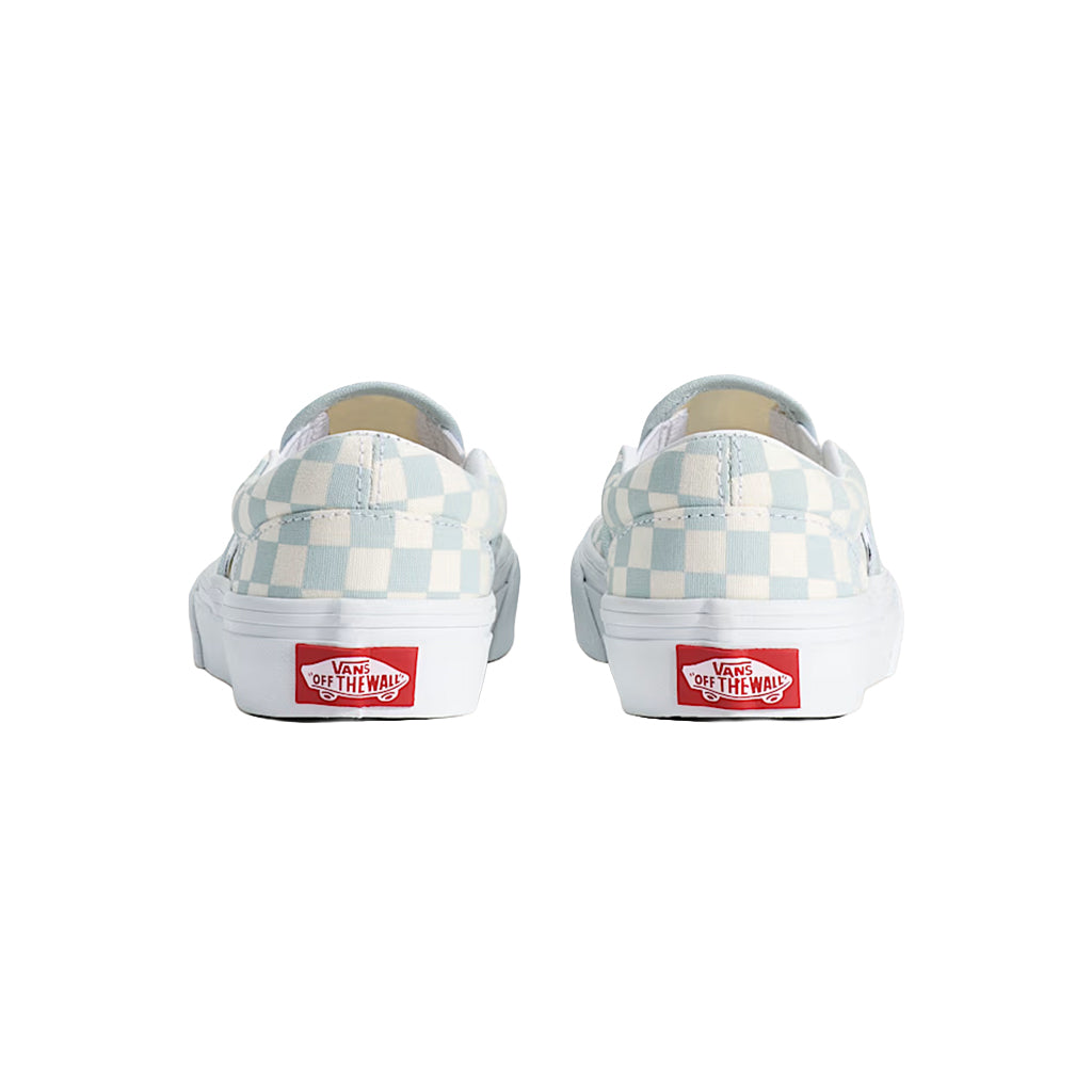 Pair of checkered Vans sneakers on a white background