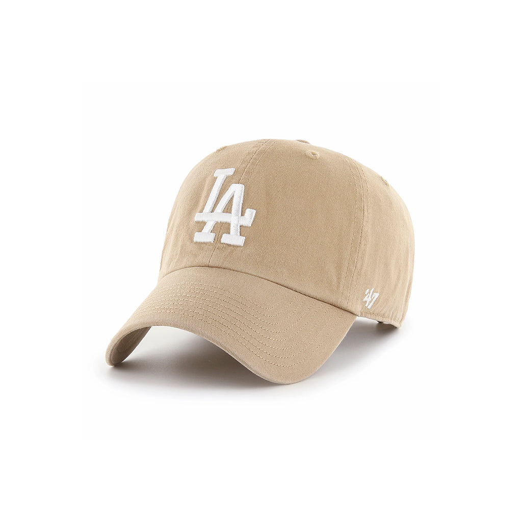 Beige cap with white logo on a white background