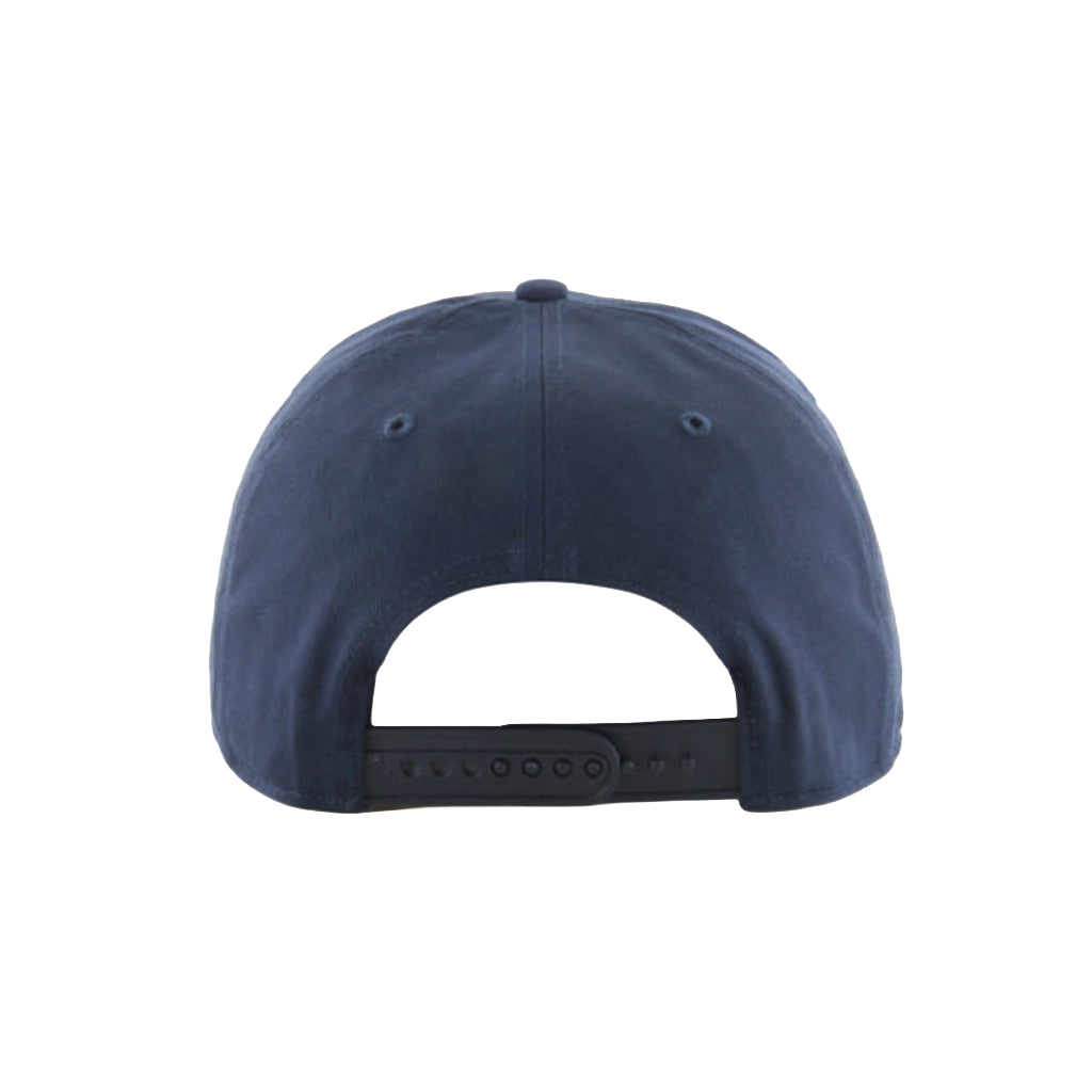 Navy blue baseball cap on a white background