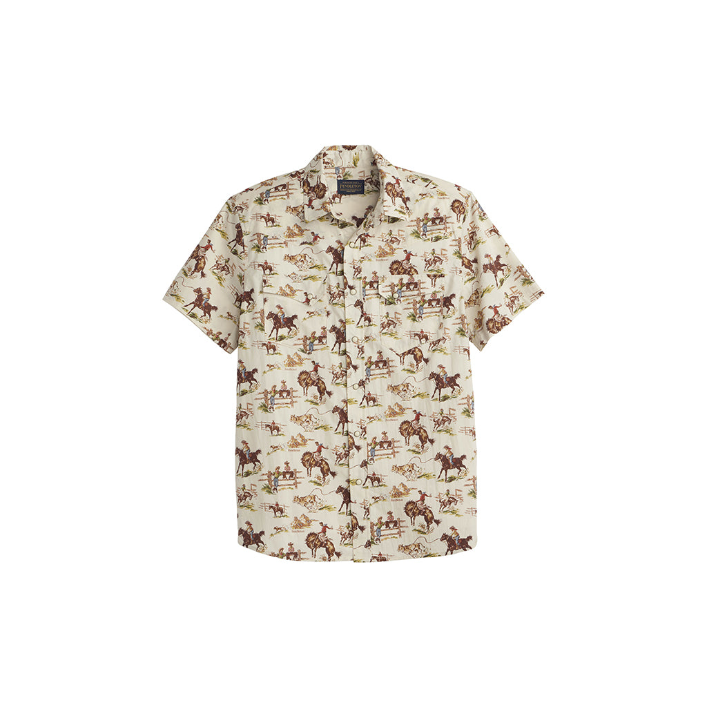 Short-sleeve shirt with a detailed pattern on a white background