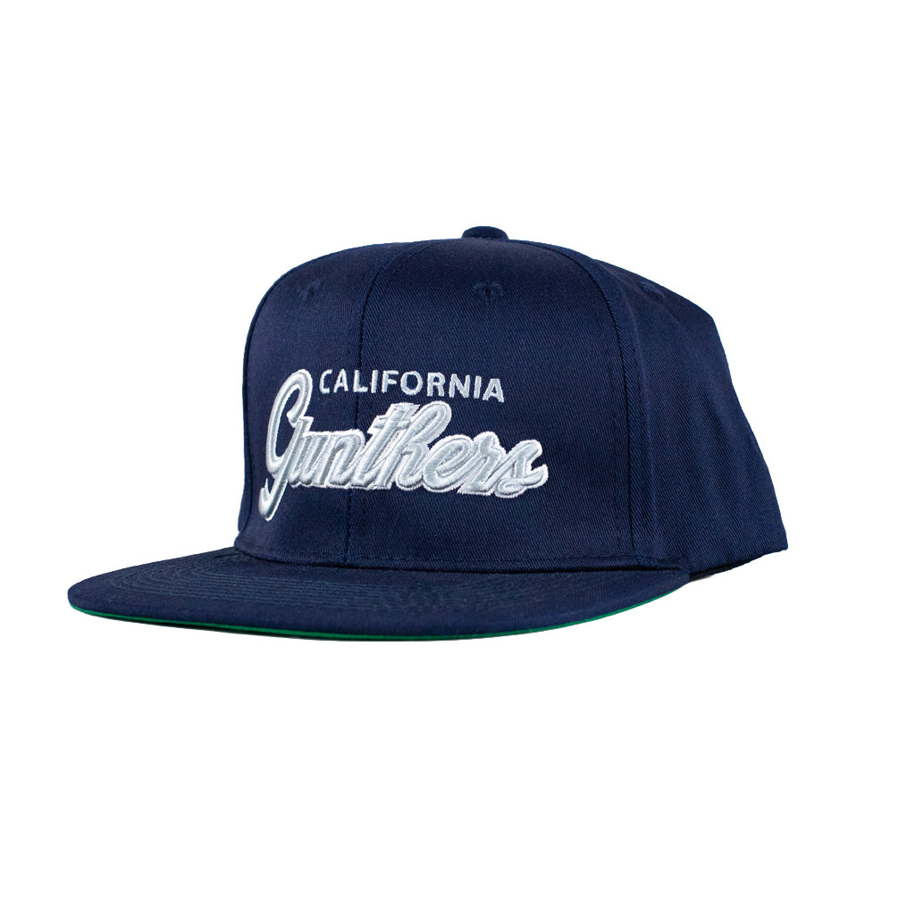 Navy blue cap with 'California Gunthers' text on a white background