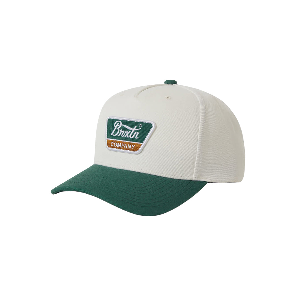 White and green cap with a logo on a white background