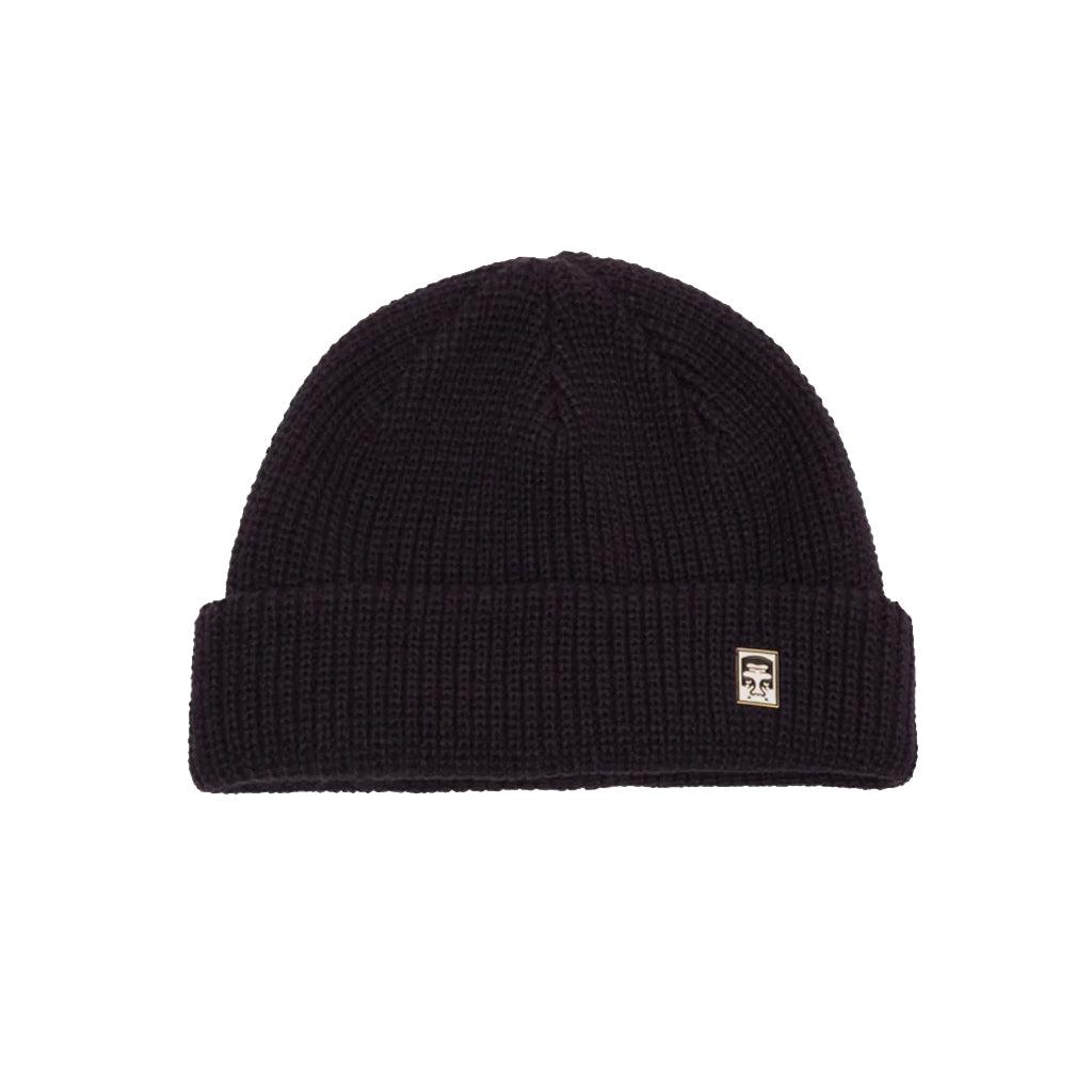 Academy Blue Shallow Fit Rib Knit Beanie on a white background