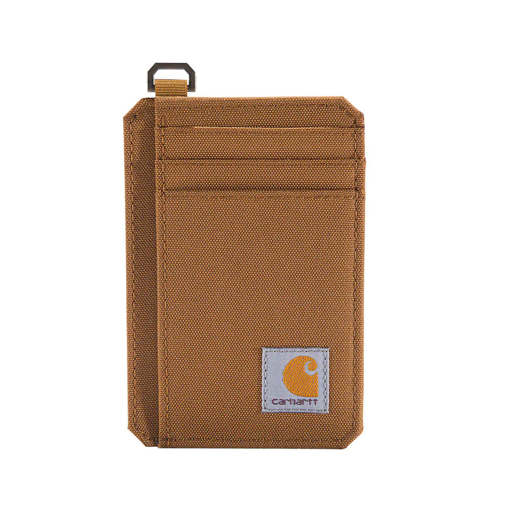 Brown Carhartt phone wallet on a white background