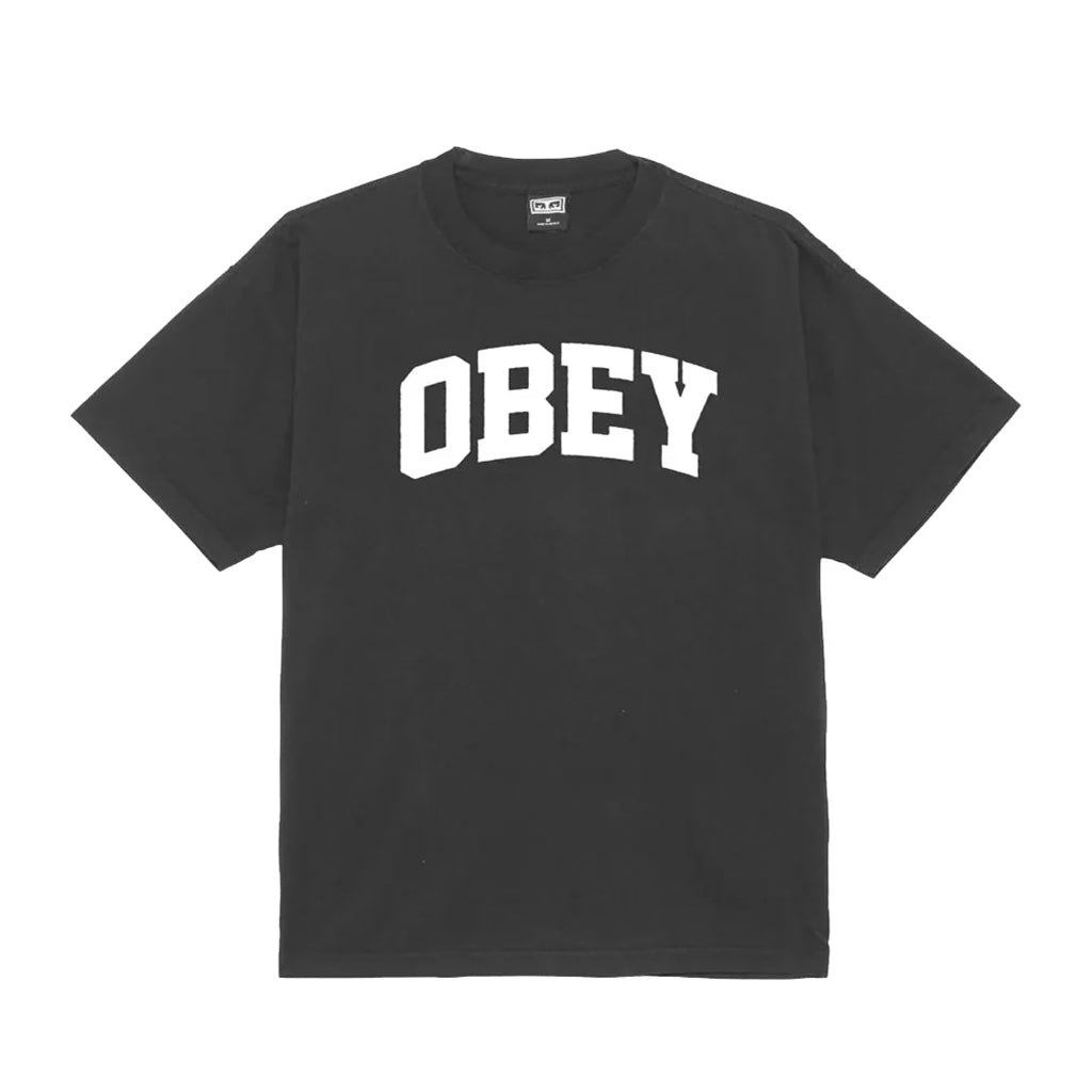 Black t-shirt with 'OBEY' logo on a white background