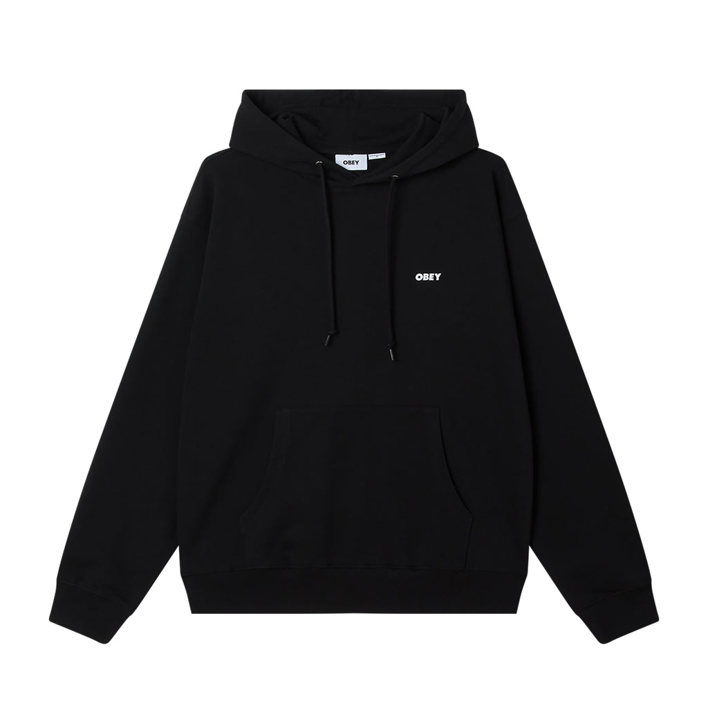 Black hoodie with 'Obey' logo on a white background