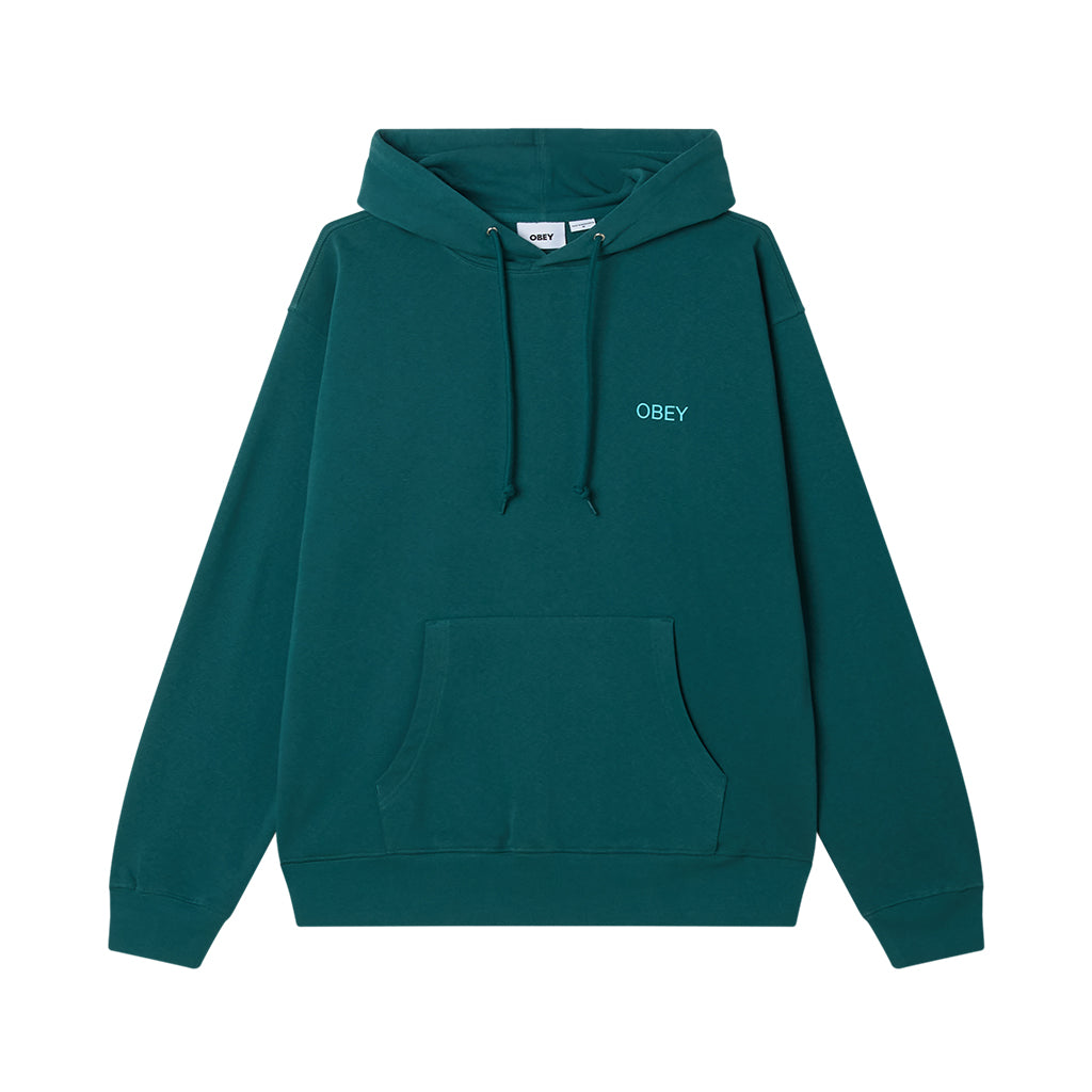 Green hoodie with 'Obey' logo on a white background
