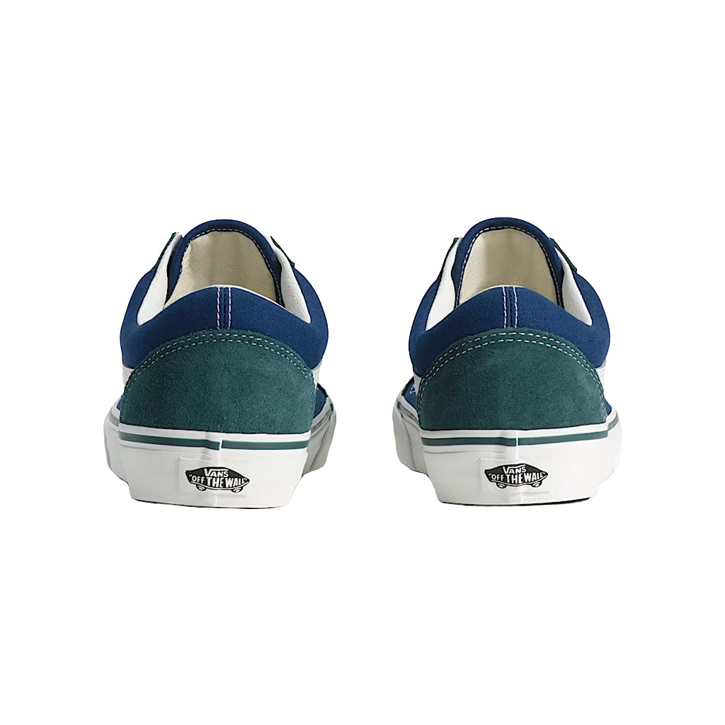 Pair of blue and green sneakers on a white background