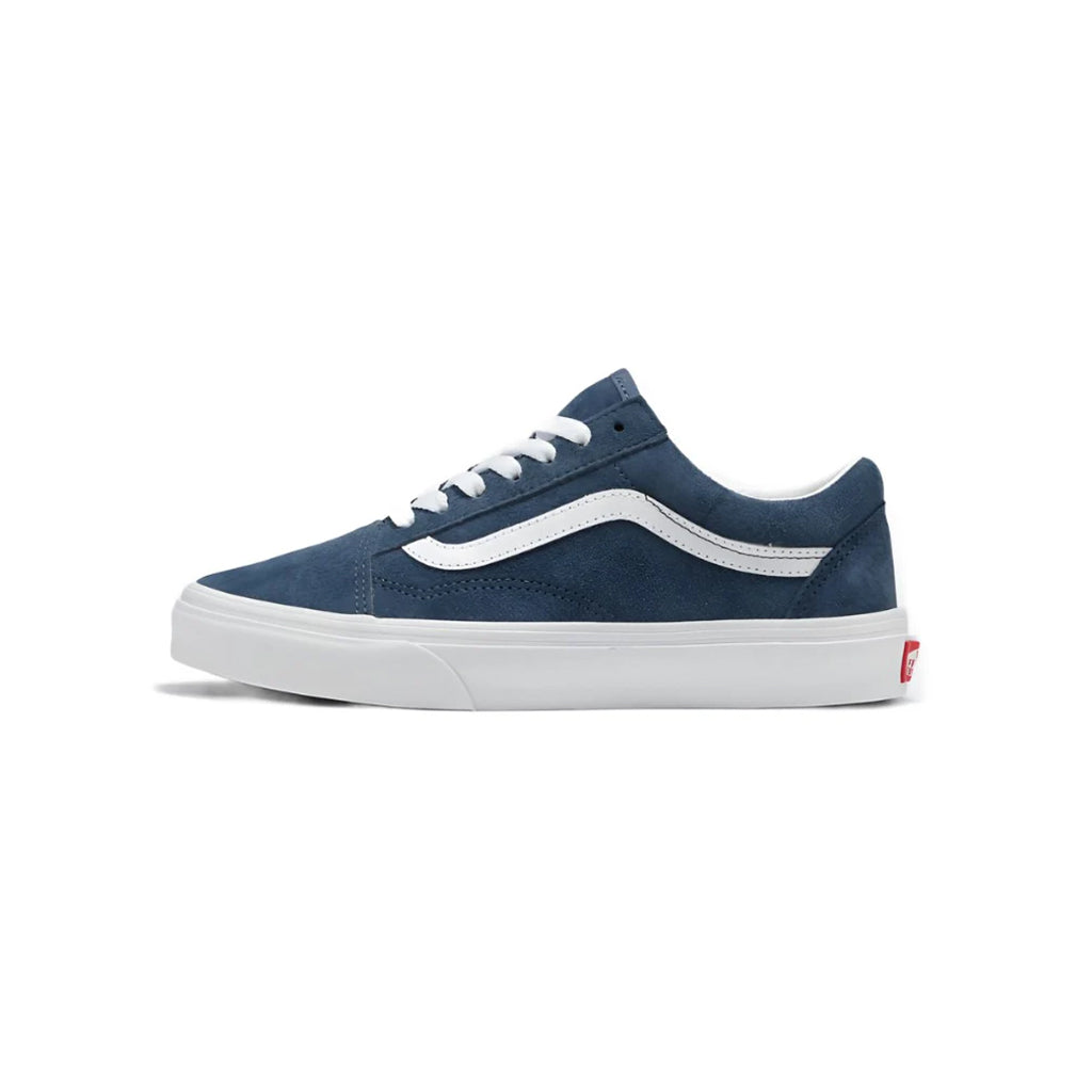 Blue sneaker with white sole on a white background