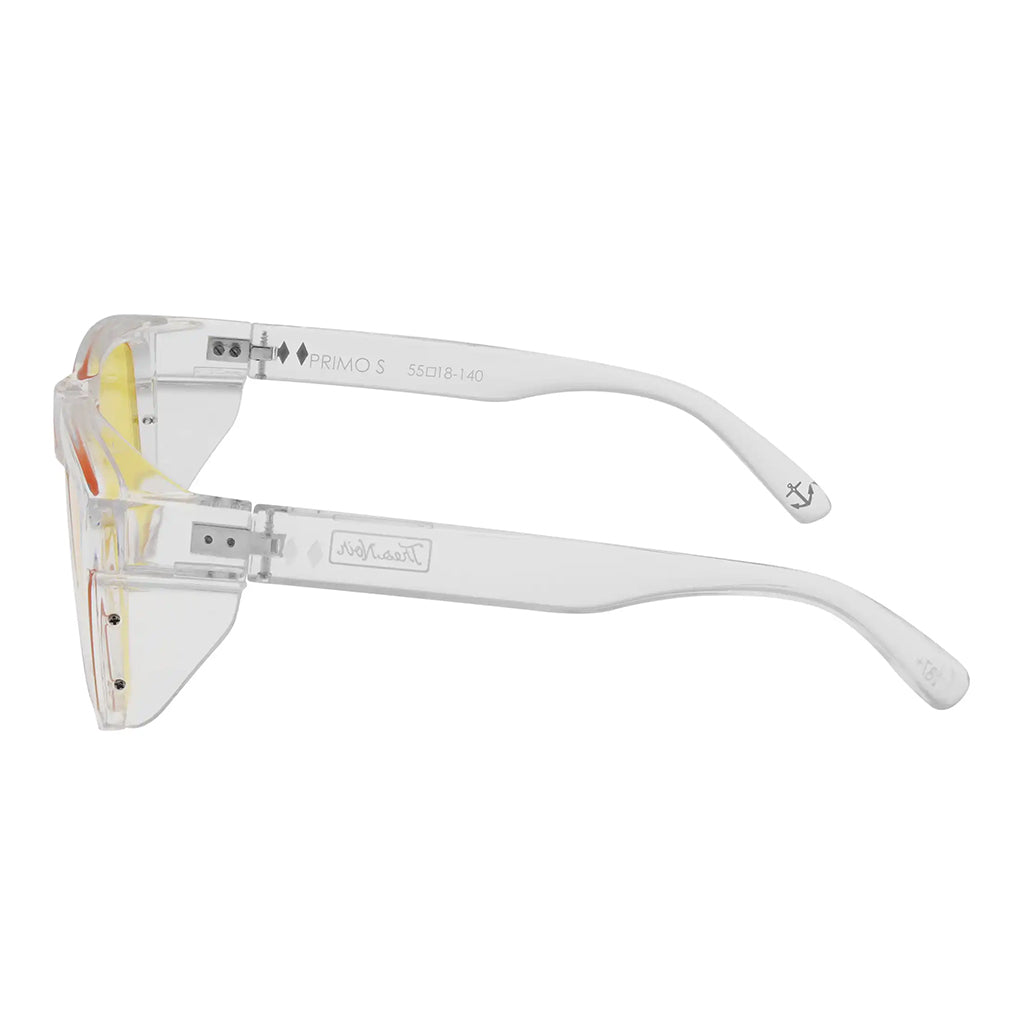 Clear sunglasses with white frame on a white background