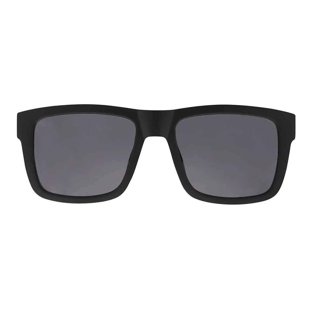 Black sunglasses with dark lenses on a white background