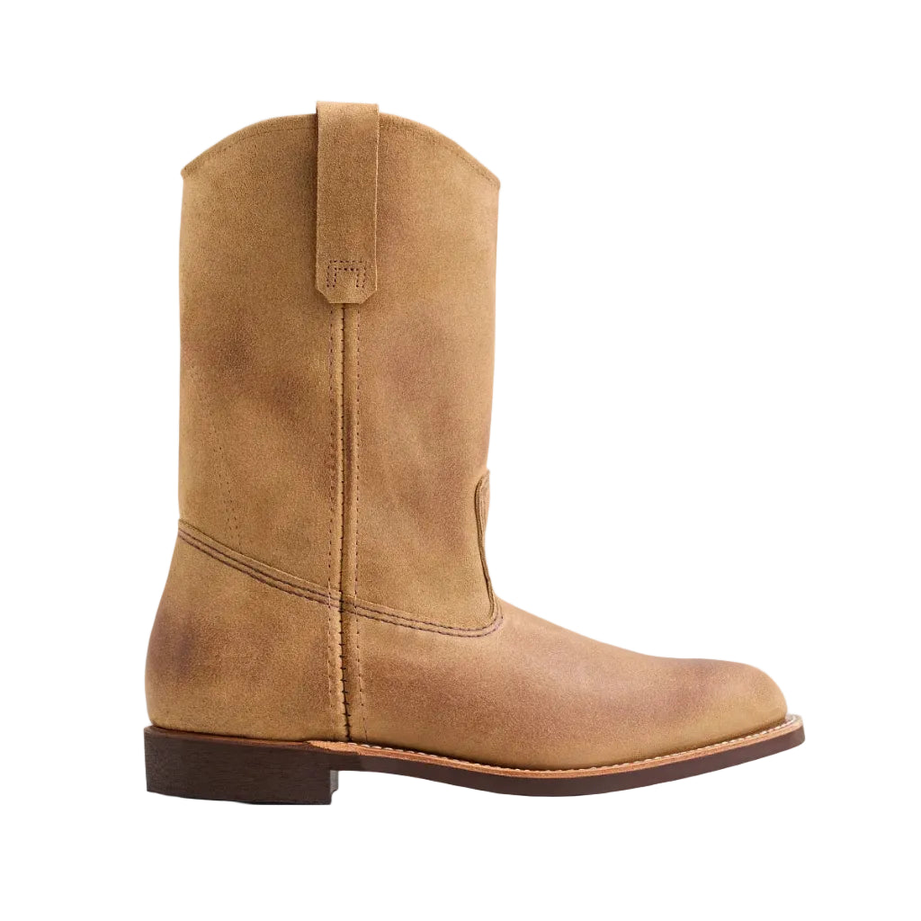 Brown leather boot on a white background