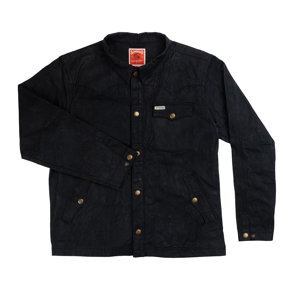 Black jacket with button details on a white background