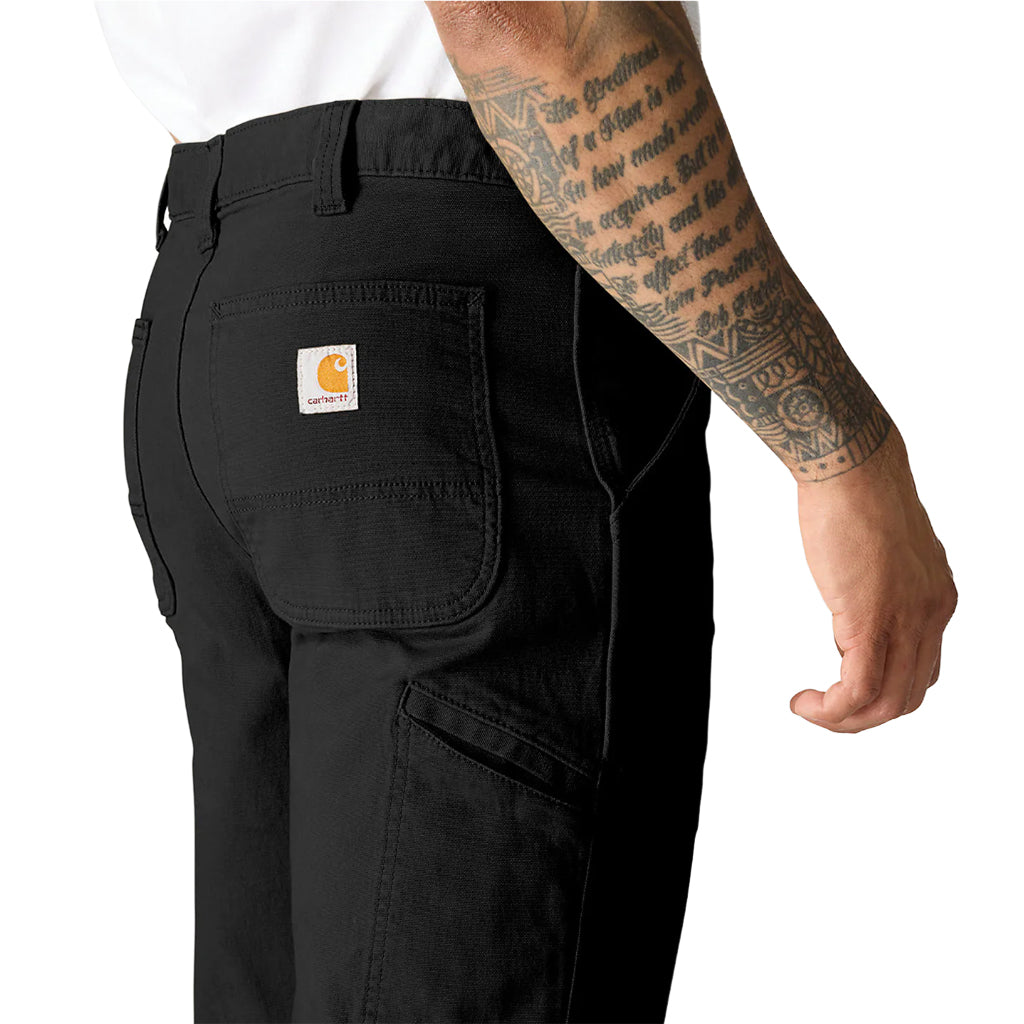 Black pants with a visible brand logo on a white background
