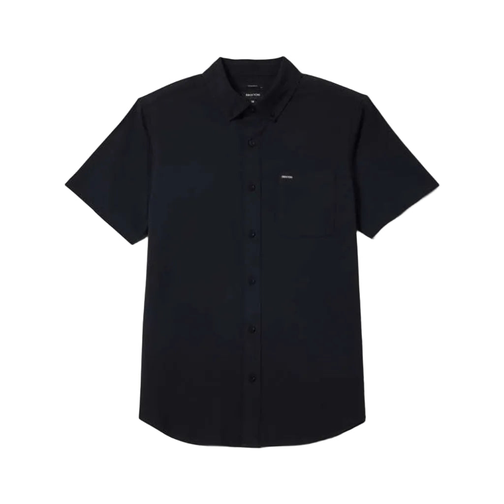 Black short-sleeve shirt on a light gray background