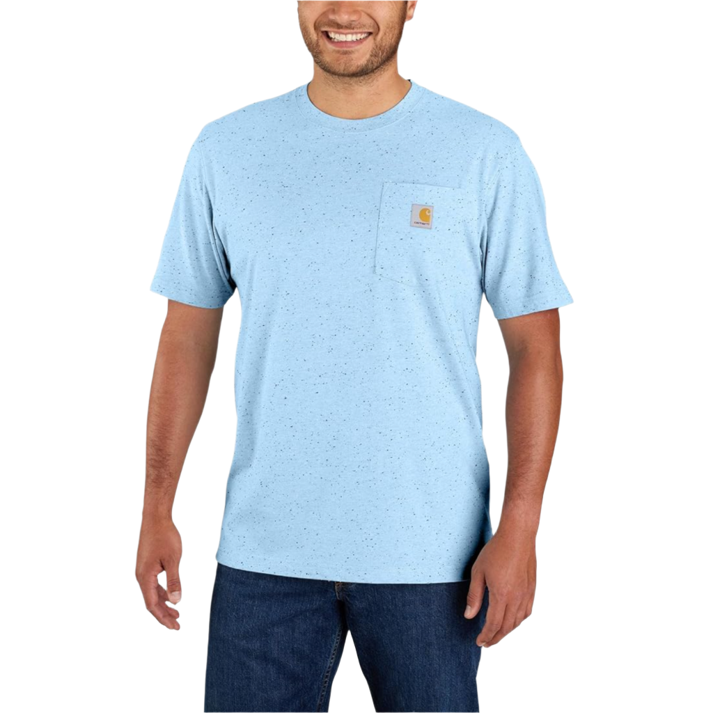 Model wearing a Carhartt loose fit short sleeve t-shirt on a white background