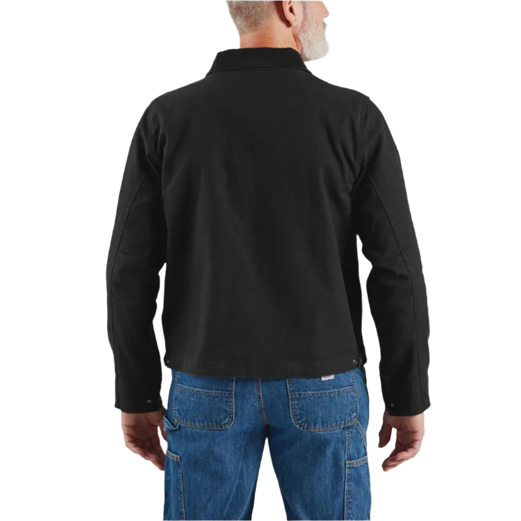 Back of Re-Engineered Rugged Flex Relaxed Fit Detroit Jacket Black on a white backdrop