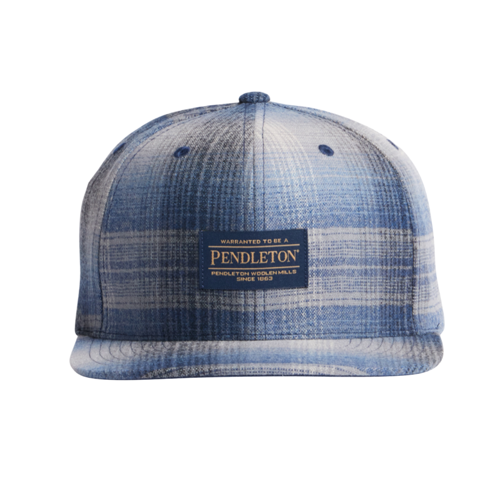 Plaid Flat Brim Hat Grey/Navy Ombre