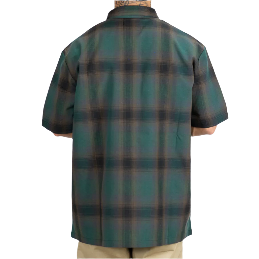 Short Sleeve Checker Zip Shirt Black/Green