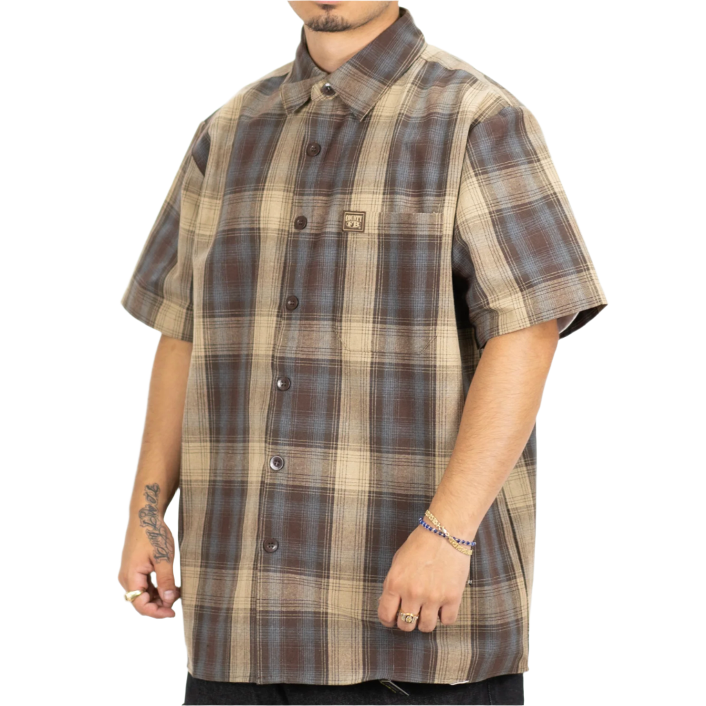 Short Sleeve Checker Flannel Brown/Grey